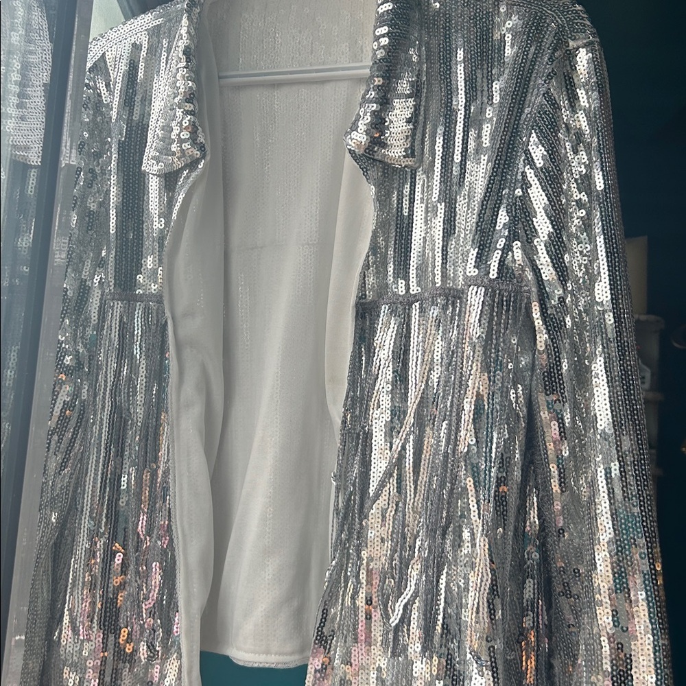 Silver Sequin Fringe Jacket – Cropped Disco / Festival Statement Piece